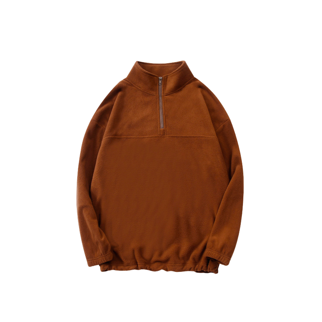 Fleece Quarter Zip Sweatshirt - Brown