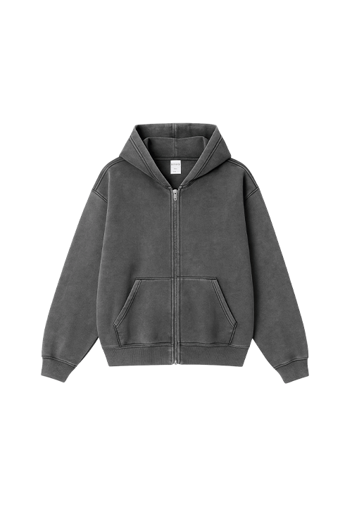 Vintage Wash Fleece Double Zip-UP Hoodie