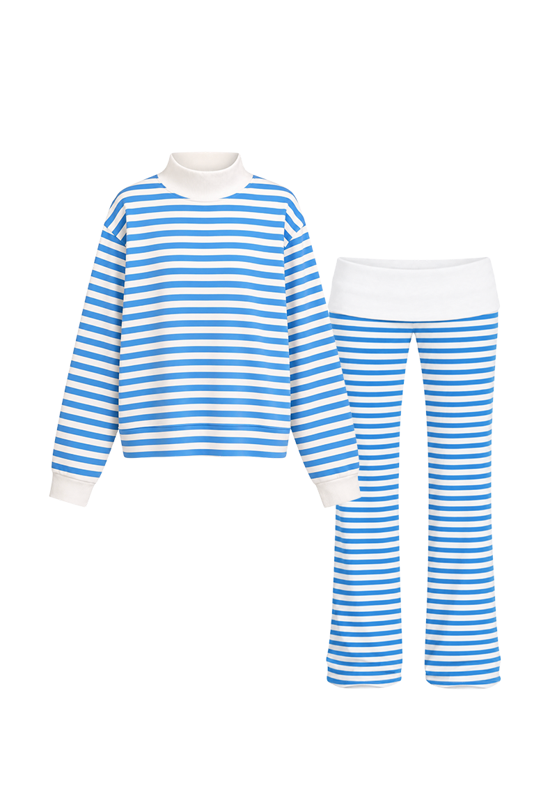 Stripe Mock Neck Foldover Sweatpants Set