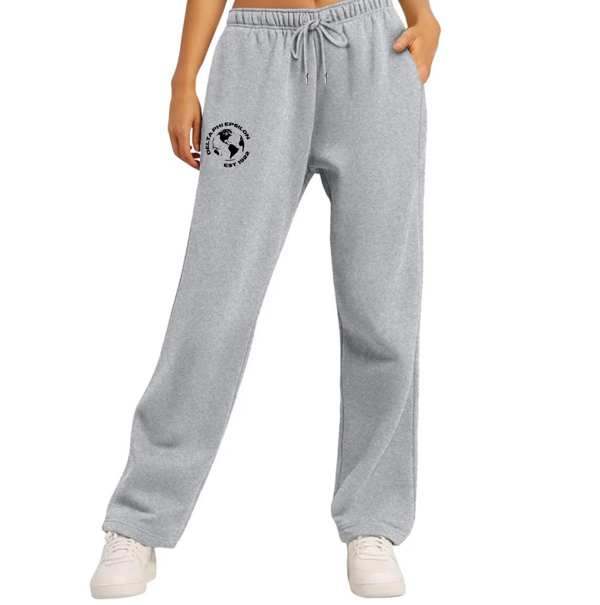 BU Delta Phi Epsilon Light Gray Wide Leg Sweatpants