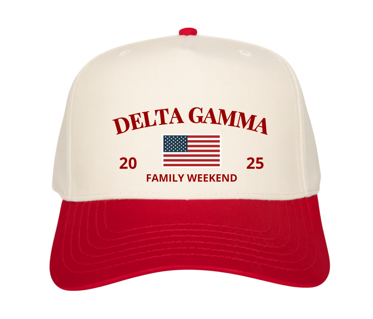 TCU Delta Gamma Cream with Red Hat
