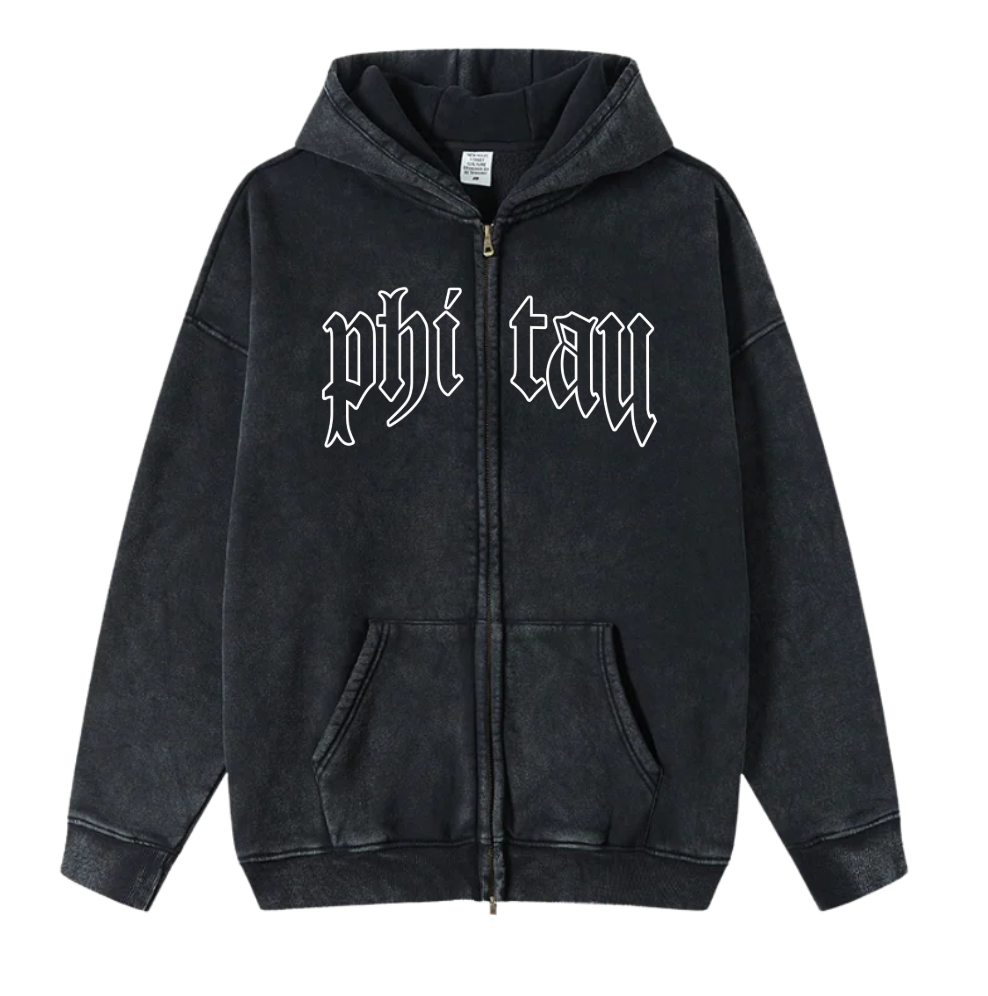 BU Phi Kappa Tau Embroidered Fleece Vintage Wash Zip-up