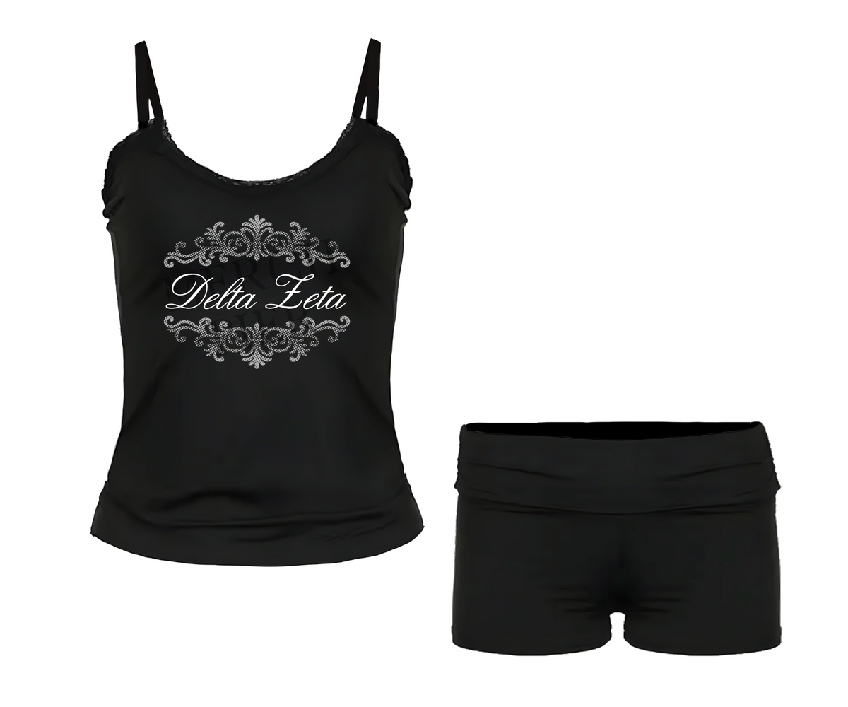 ASU Delta Zeta Lace Tank Set - Rhinestones