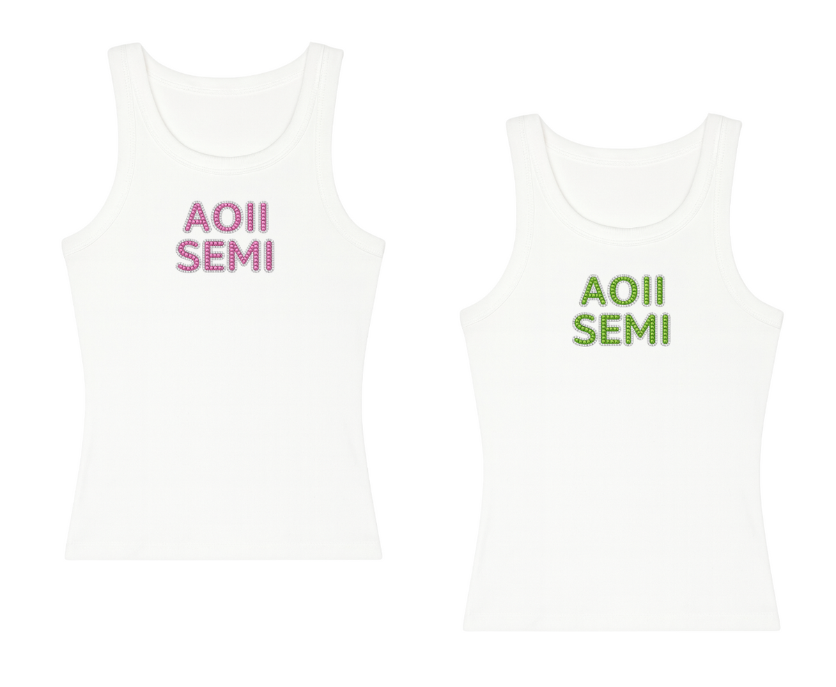 Cal Poly Alpha Omicron Pi Beaded Tank/ Green & Pink