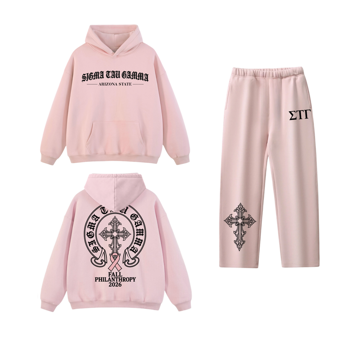 ASU Sigma Tau Gamma Mid Blend Hoodie & Sweatpants - Pink / Black