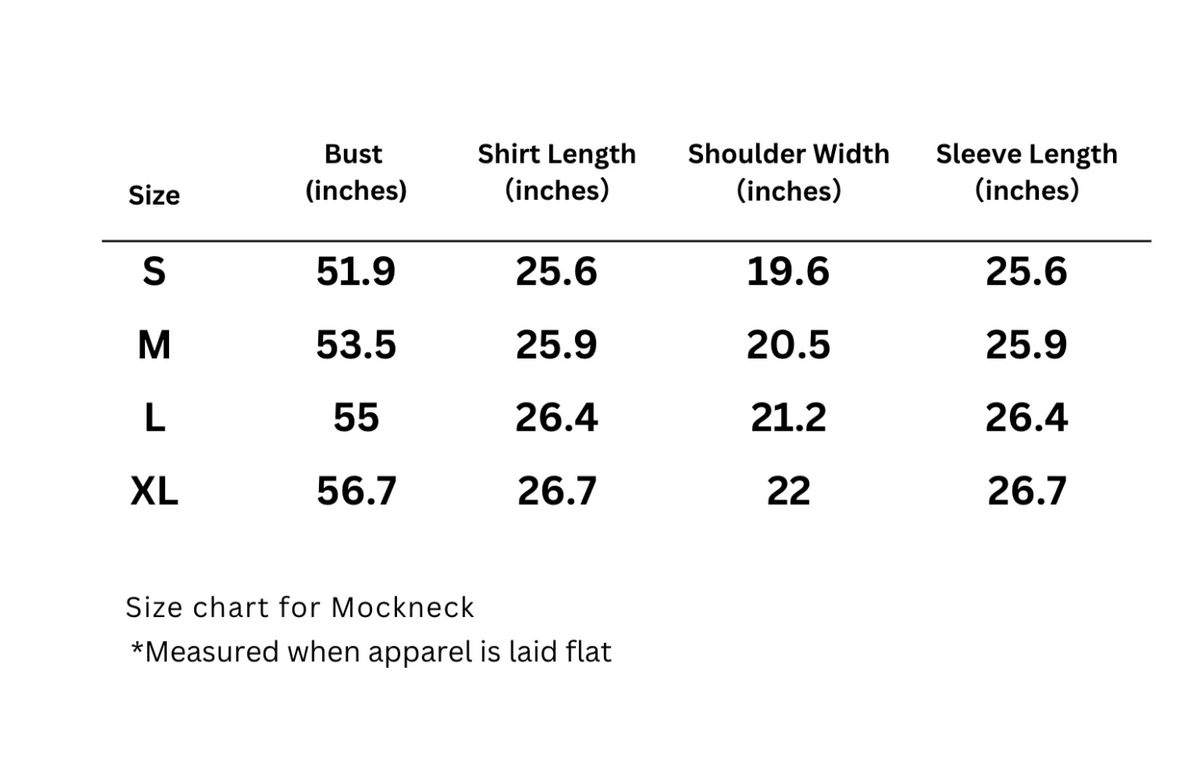 Mockneck size chart